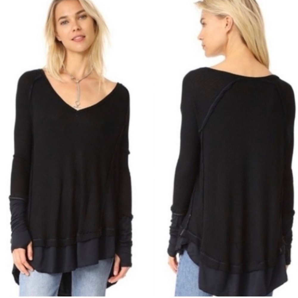 We the free black long sleeve waffle shirt free people